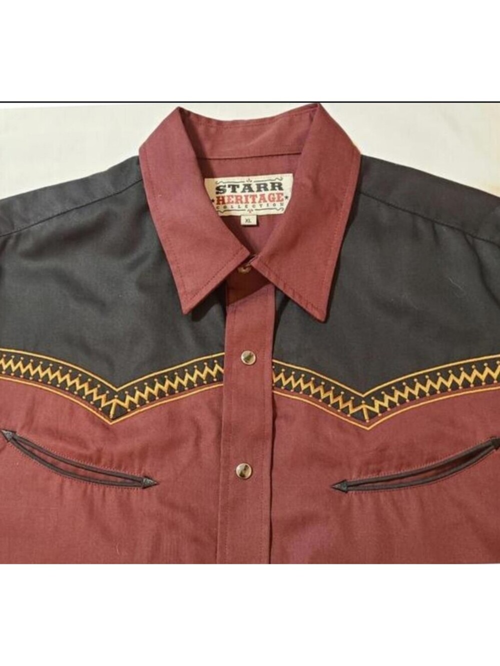 NWT Starr Heritage Western Shirt Mens XL Burgundy Black Embroidered Pearl Snap